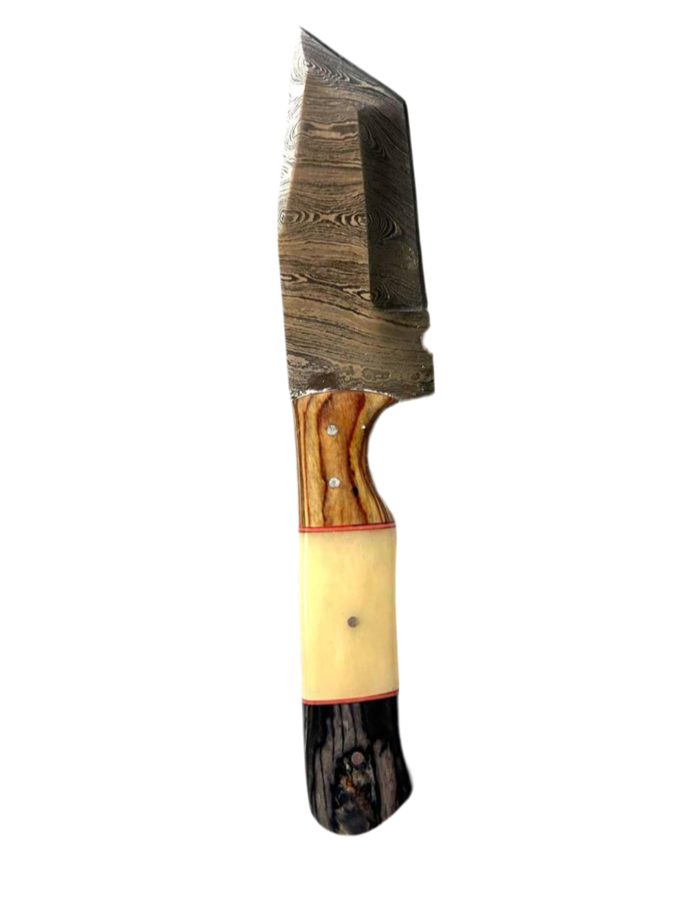 Tanto Damascus Knife – Handmade Bone & Wood Handle + Leather Sheath