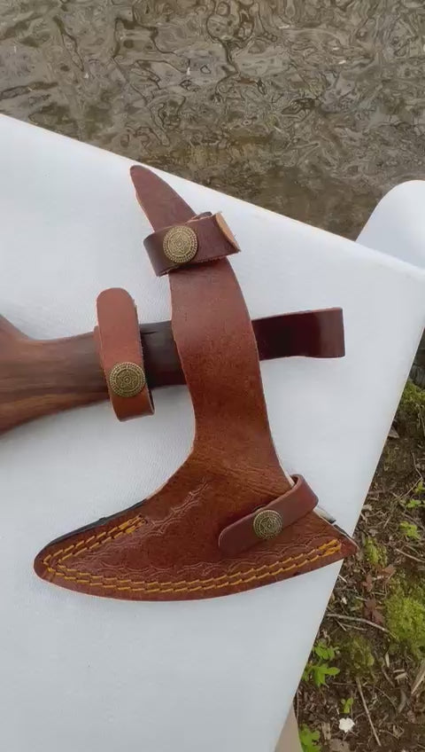 Hand-Forged Viking Axe – Curved Walnut Handle with Leather Sheath